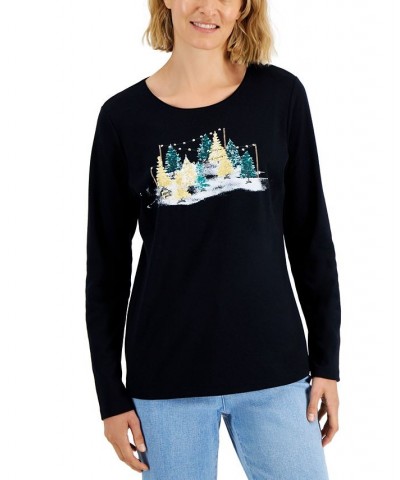 Women's Long-Sleeve Holiday Top Black $10.07 Tops