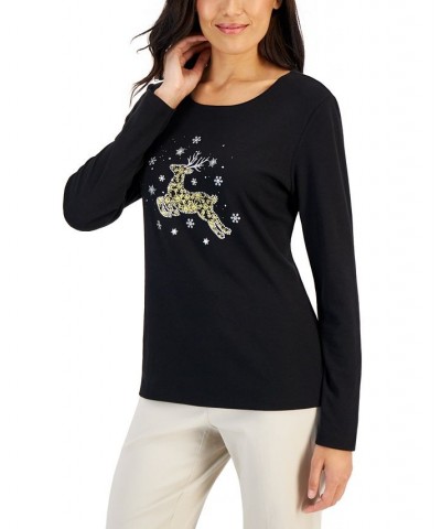 Women's Long-Sleeve Holiday Top Black $10.07 Tops