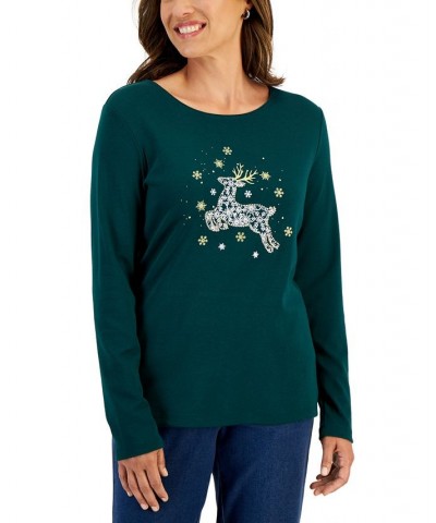 Women's Long-Sleeve Holiday Top Black $10.07 Tops