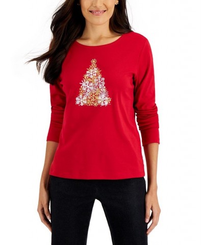 Women's Long-Sleeve Holiday Top Black $10.07 Tops