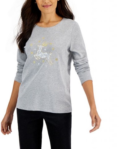 Women's Long-Sleeve Holiday Top Black $10.07 Tops