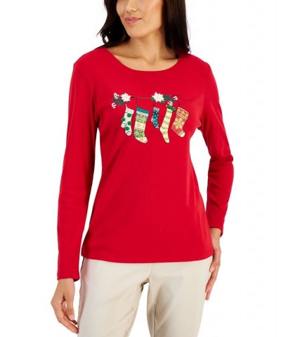 Women's Long-Sleeve Holiday Top Black $10.07 Tops