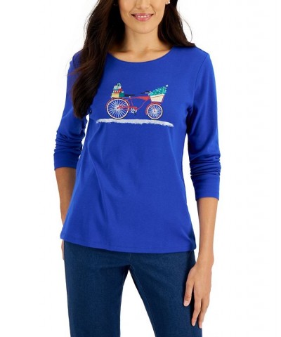 Women's Long-Sleeve Holiday Top Black $10.07 Tops