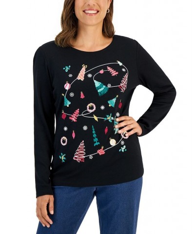 Women's Long-Sleeve Holiday Top Black $10.07 Tops