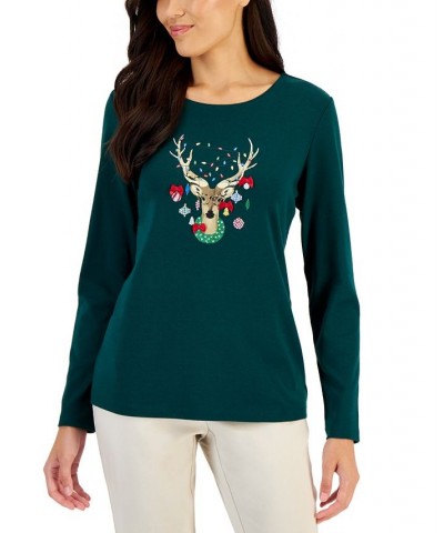 Women's Long-Sleeve Holiday Top Black $10.07 Tops