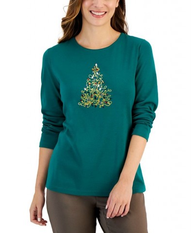 Women's Long-Sleeve Holiday Top Black $10.07 Tops