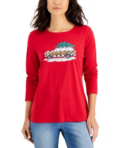 Women's Long-Sleeve Holiday Top Black $10.07 Tops