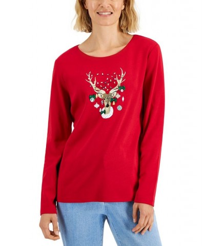 Women's Long-Sleeve Holiday Top Black $10.07 Tops