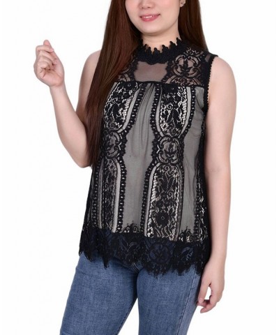 Petite Lace Mock-Neck Top Black $15.50 Tops