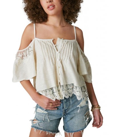 Women's Embroidered Lace Cold-Shoulder Top White $35.80 Tops