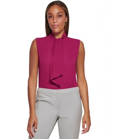 Women's Sleeveless Tie-Neck Top Purple $21.34 Tops