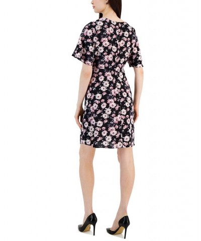 Women's Floral-Print Round-Neck Sheath Dress Black $19.14 Dresses