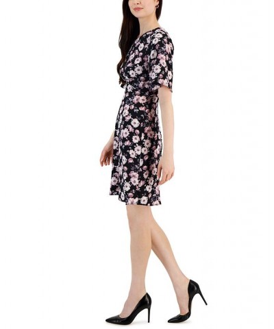 Women's Floral-Print Round-Neck Sheath Dress Black $19.14 Dresses