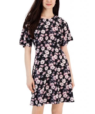 Women's Floral-Print Round-Neck Sheath Dress Black $19.14 Dresses