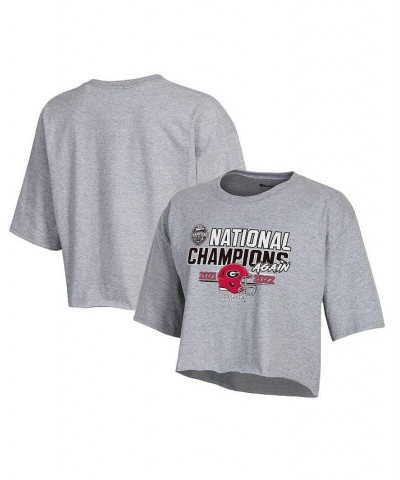 Women's Gray Georgia Bulldogs Back-To-Back to College Football Playoff National Champions Again Crop T-shirt Gray $19.35 Tops