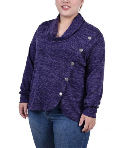 Plus Size Long Sleeve Overlapping Cowl Neck Top Grape Enzoz $13.43 Tops