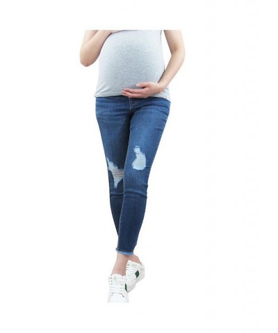 Fray Ankle Skinny Maternity Jean with Belly Band Blue $18.58 Jeans