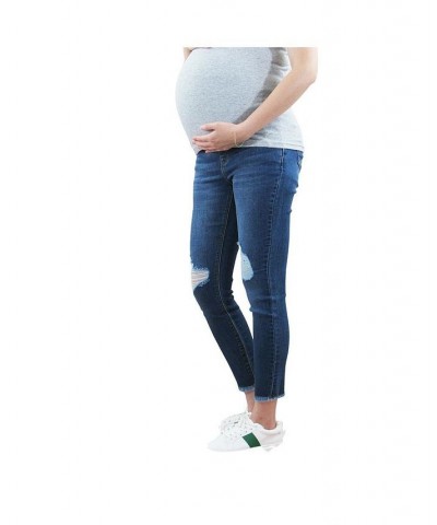 Fray Ankle Skinny Maternity Jean with Belly Band Blue $18.58 Jeans