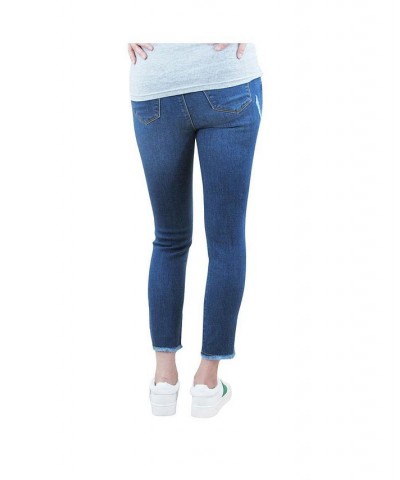 Fray Ankle Skinny Maternity Jean with Belly Band Blue $18.58 Jeans