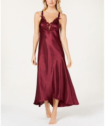 Stella Satin Venise Trim Lingerie Nightgown Bordeaux $15.65 Sleepwear