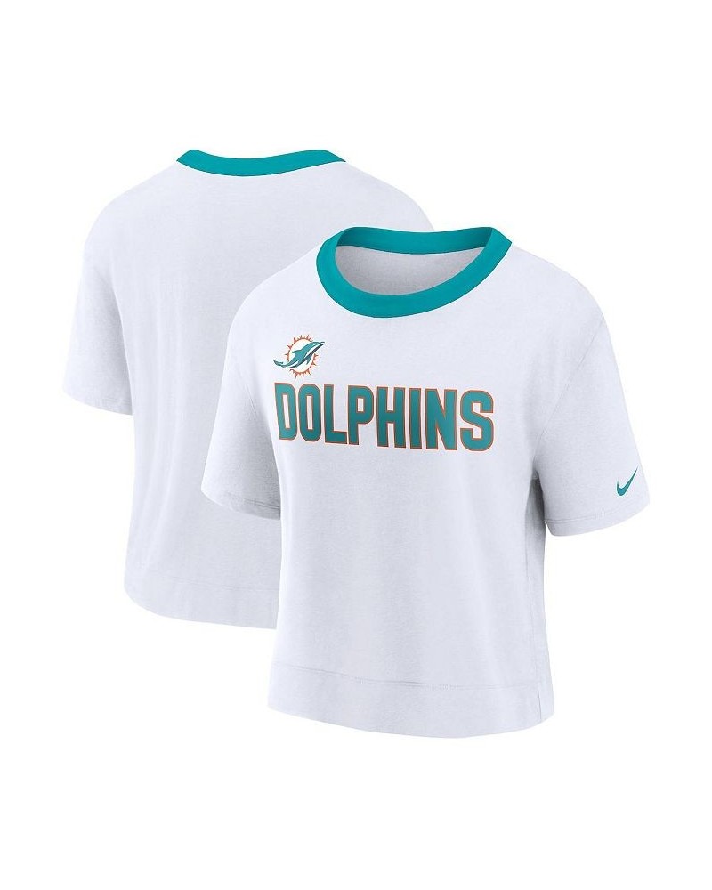 Women's White Miami Dolphins High Hip Fashion Cropped Top White $22.50 Tops