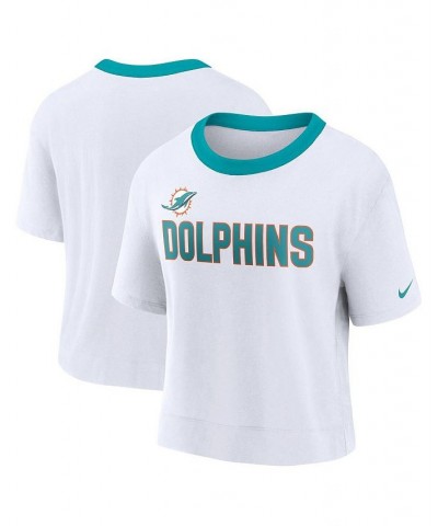 Women's White Miami Dolphins High Hip Fashion Cropped Top White $22.50 Tops