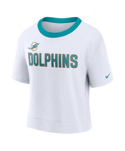 Women's White Miami Dolphins High Hip Fashion Cropped Top White $22.50 Tops