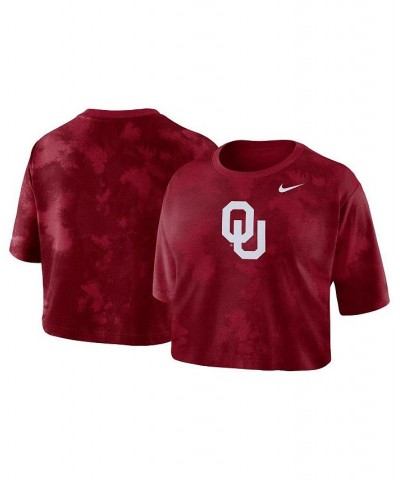 Women's Crimson Oklahoma Sooners Tie-Dye Cropped T-shirt Crimson $22.05 Tops