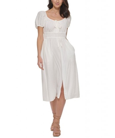 Women's Tie-Neck Midi Peasant Dress Ivory/Cream $66.24 Dresses