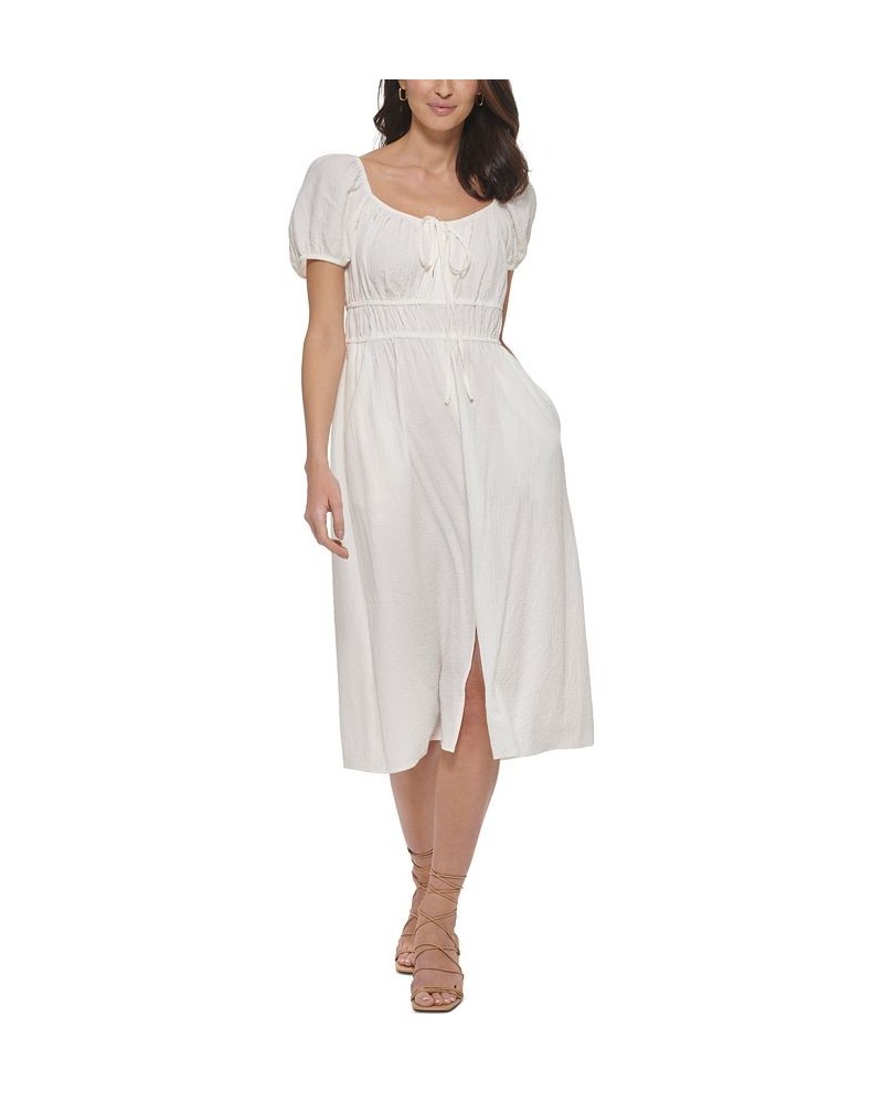 Women's Tie-Neck Midi Peasant Dress Ivory/Cream $66.24 Dresses