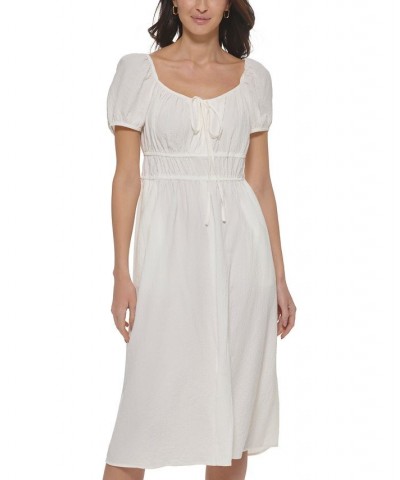 Women's Tie-Neck Midi Peasant Dress Ivory/Cream $66.24 Dresses