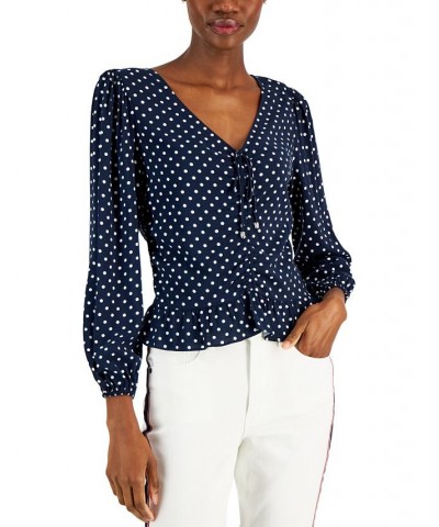 Women's Ruched V-neck Top Sky Captain/ Ivory $23.38 Tops