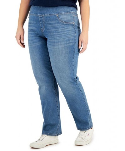 Plus Size Mid-Rise Pull On Straight Leg Jeans Key Change $14.70 Jeans