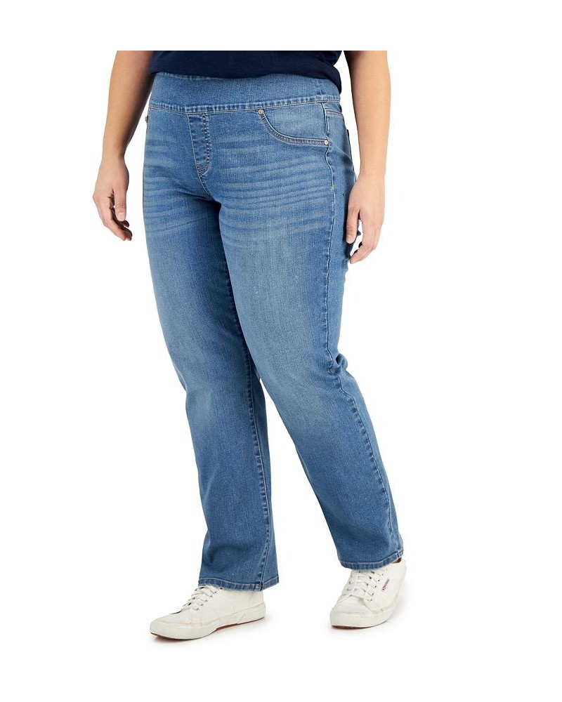 Plus Size Mid-Rise Pull On Straight Leg Jeans Key Change $14.70 Jeans