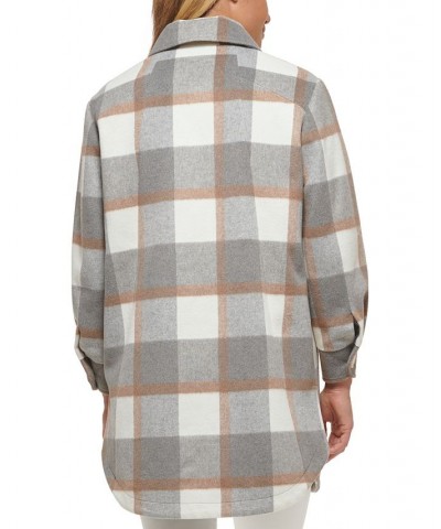 Women's Oversized Shirt Jacket Plaid Grey/Ivory/Camel $93.10 Coats