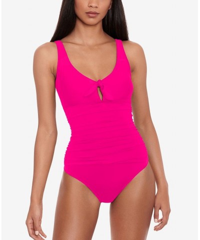 Front-Tie One-Piece Swimsuit Pink $74.40 Swimsuits