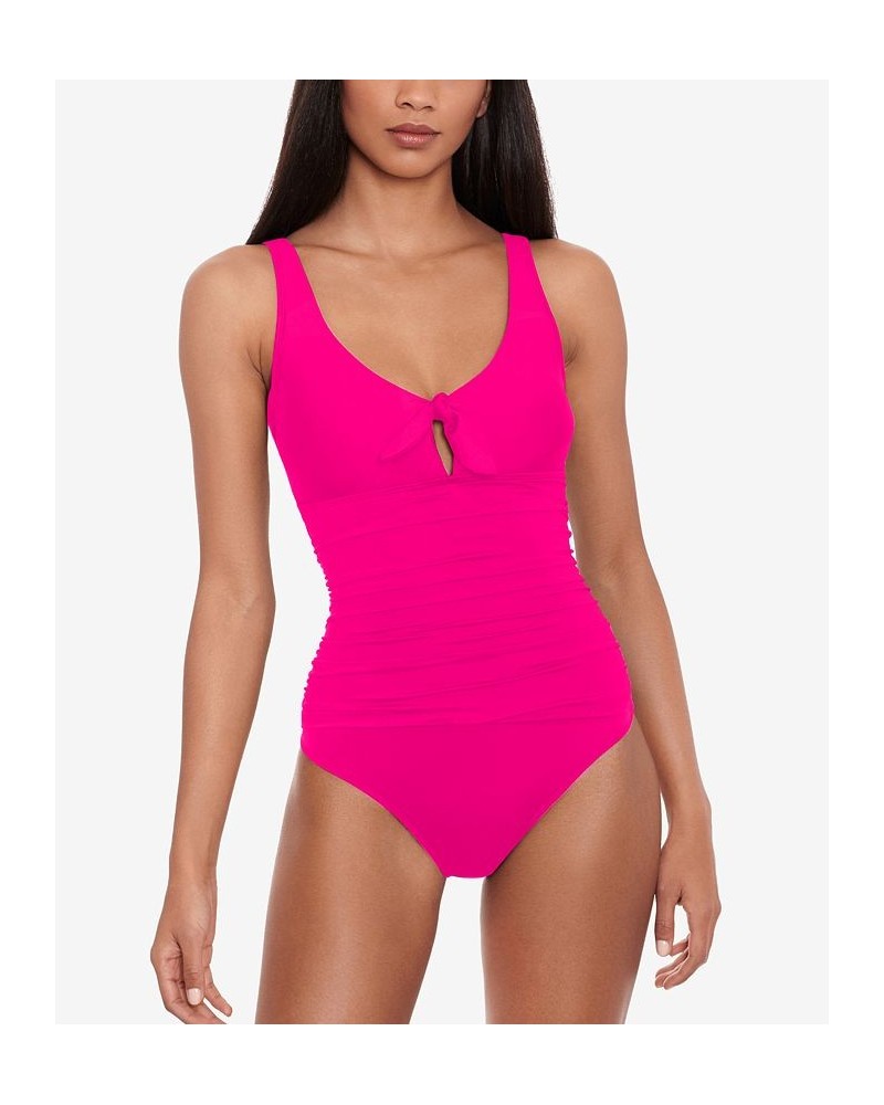 Front-Tie One-Piece Swimsuit Pink $74.40 Swimsuits