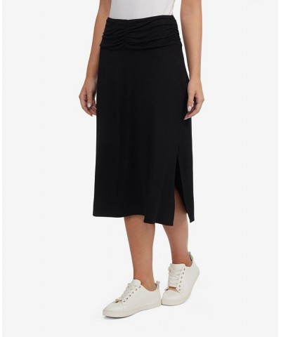 Women's Ruched Midi Skirt with Slit Black $48.51 Skirts