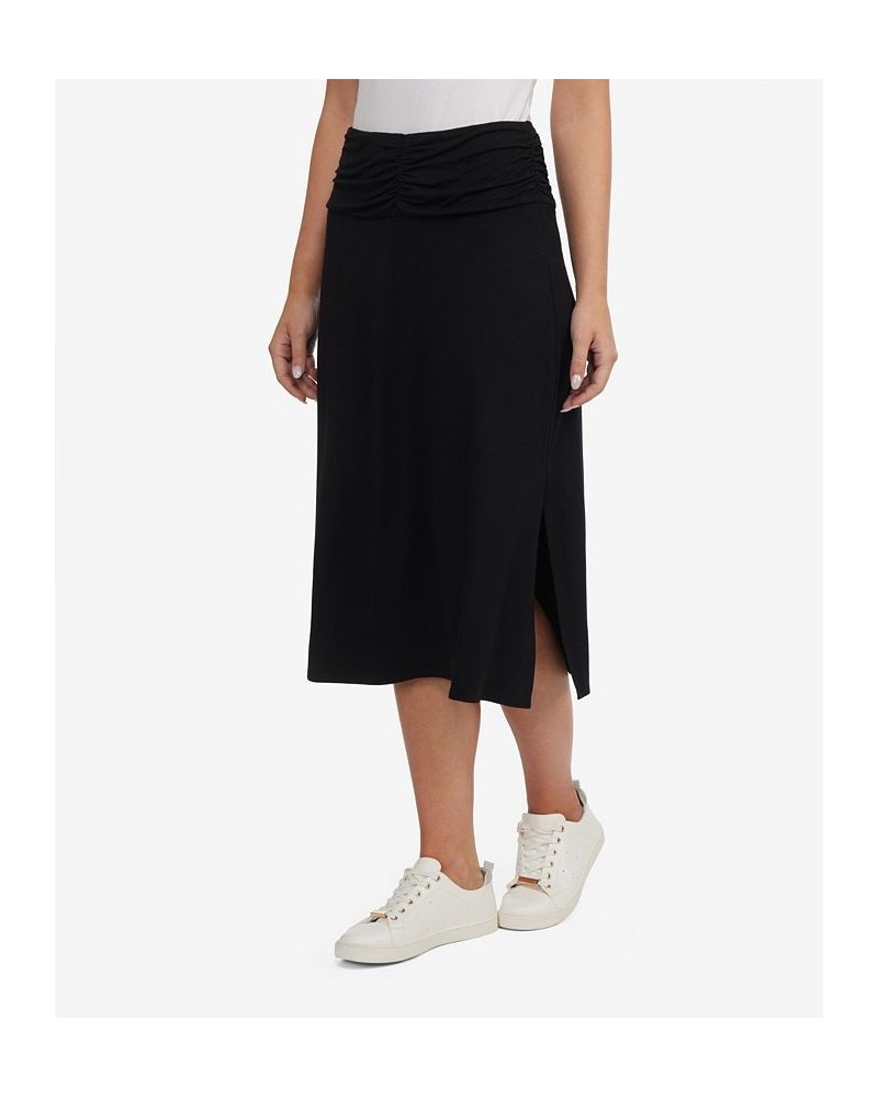 Women's Ruched Midi Skirt with Slit Black $48.51 Skirts