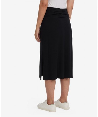 Women's Ruched Midi Skirt with Slit Black $48.51 Skirts