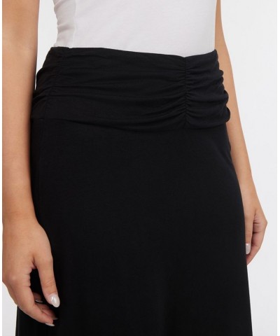 Women's Ruched Midi Skirt with Slit Black $48.51 Skirts