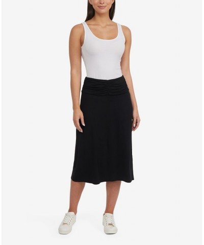 Women's Ruched Midi Skirt with Slit Black $48.51 Skirts