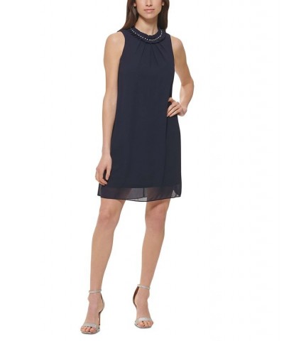 Women's Embellished-Neck Halter Dress Navy $43.86 Dresses