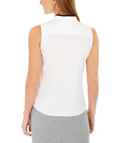 Petite Sleeveless Ruffled Button-Front Top Eggshell/Black $42.66 Tops