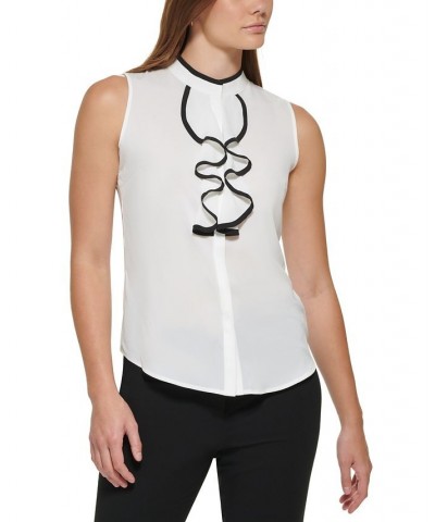 Petite Sleeveless Ruffled Button-Front Top Eggshell/Black $42.66 Tops