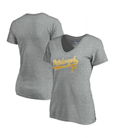 Women's Heathered Gray Pittsburgh Pirates Showtime V-Neck T-shirt Heathered Gray $22.79 Tops