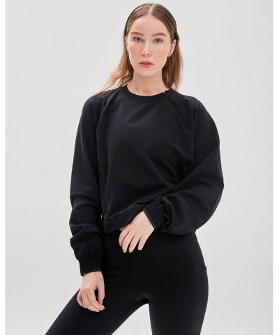 City Zip Crop Crewneck Sweatshirts for Women Black $47.40 Sweatshirts