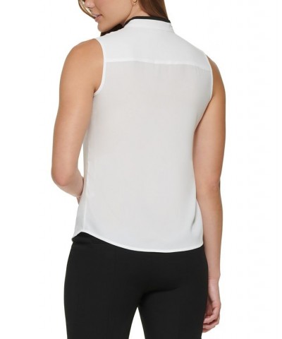 Petite Sleeveless Ruffled Button-Front Top Eggshell/Black $42.66 Tops