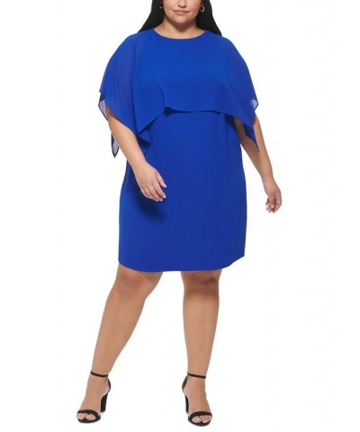 Plus Size Cape-Overlay Shift Dress Cobalt $31.36 Dresses