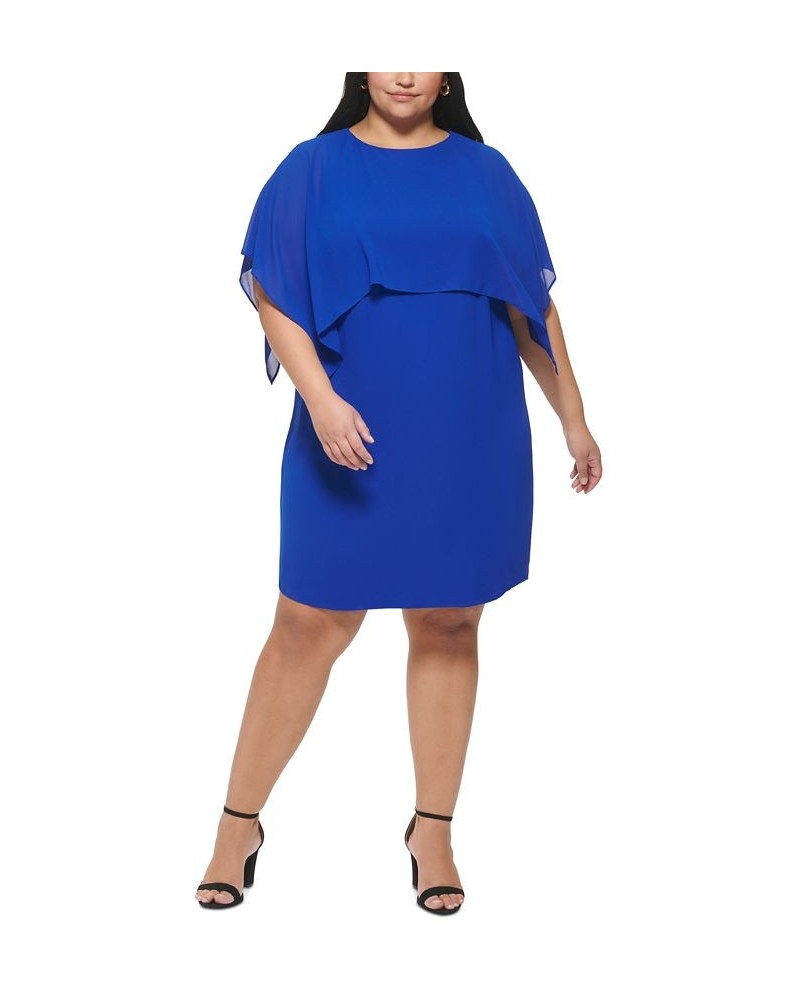 Plus Size Cape-Overlay Shift Dress Cobalt $31.36 Dresses